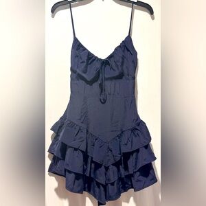 One Clothing Navy Blue Ruffled Romper Dress - Size M